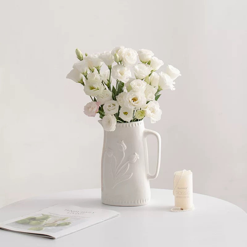 Minimalist White Embossed Ceramic Vase