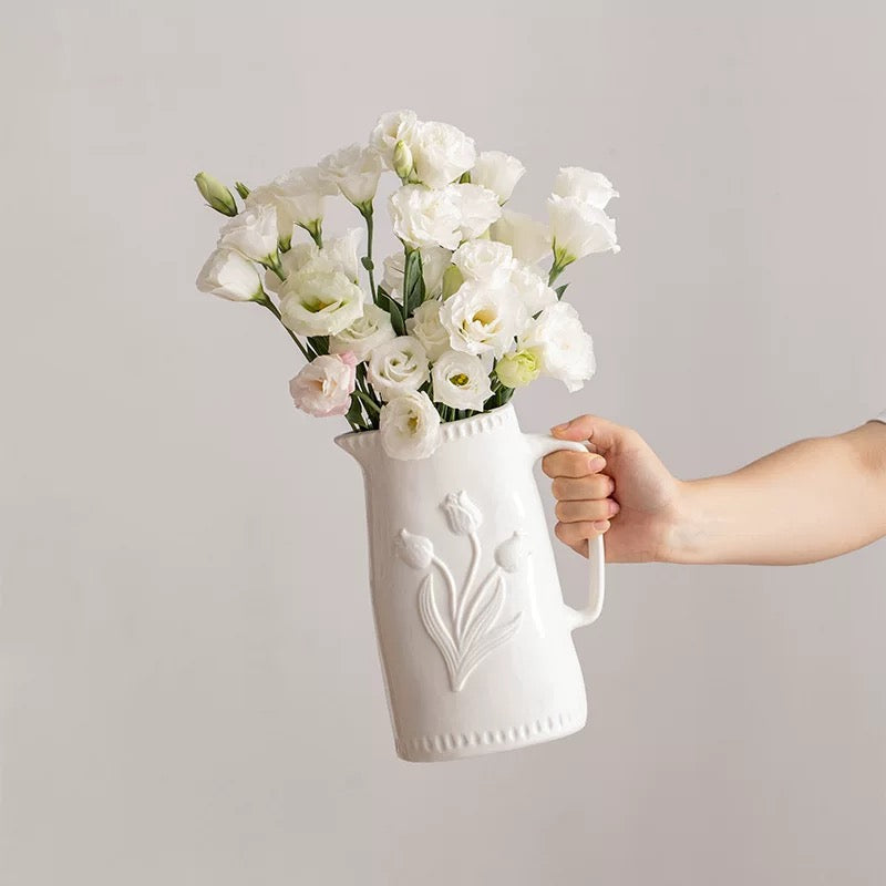 Minimalist White Embossed Ceramic Vase