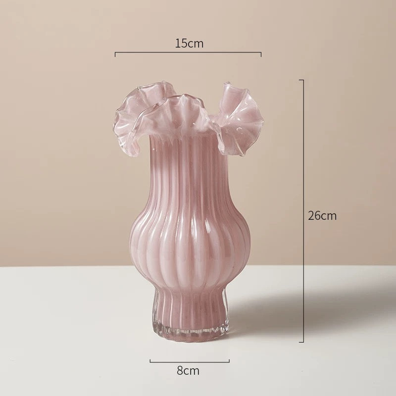 Pleated Pink Glass Vase