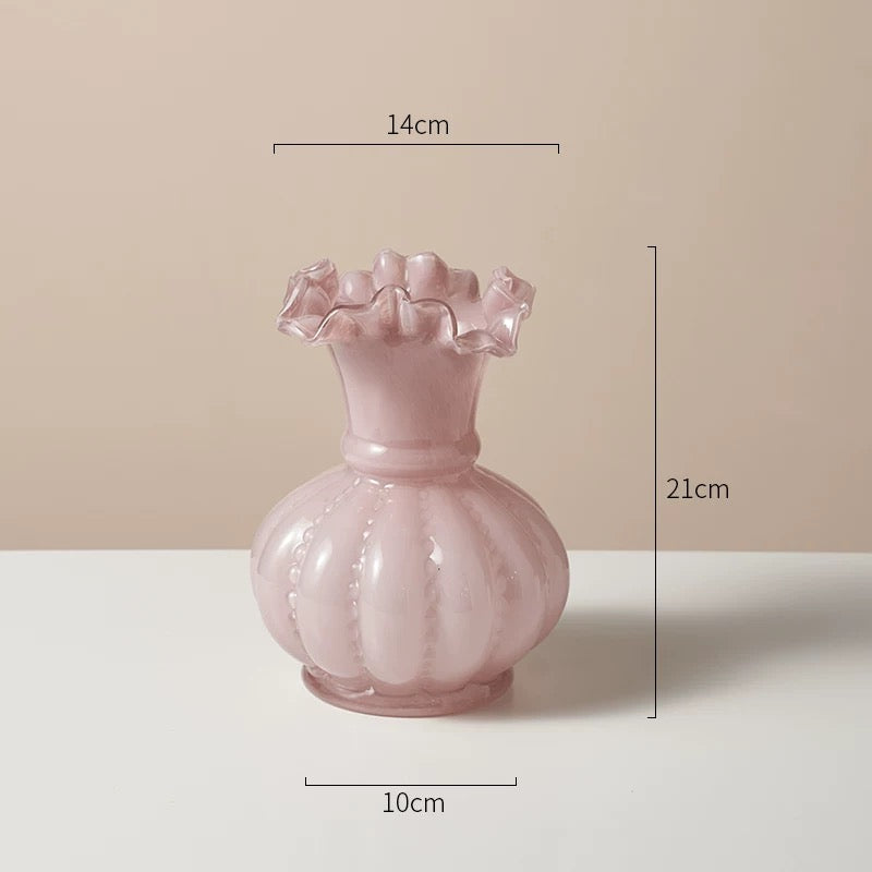 Pleated Pink Glass Vase