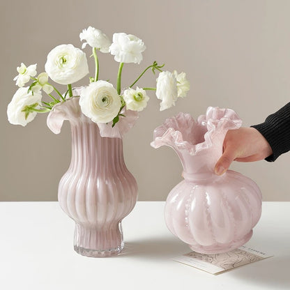 Pleated Pink Glass Vase