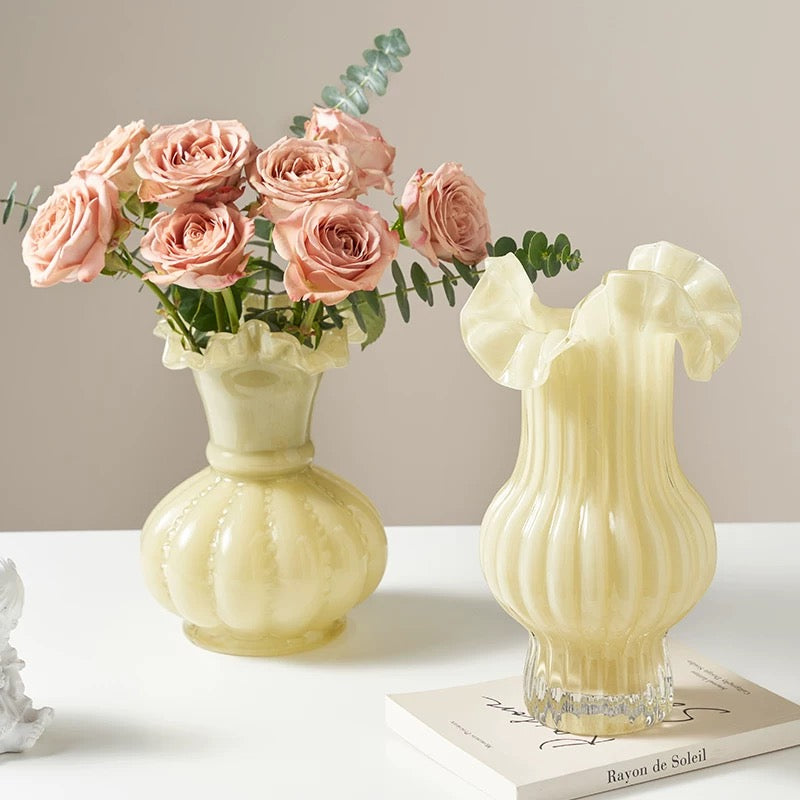 Pleated Pink Glass Vase