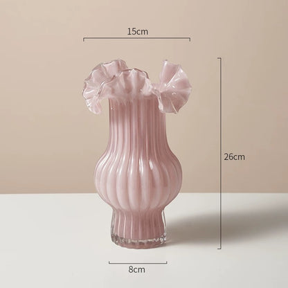 Pleated Pink Glass Vase