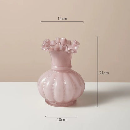 Pleated Pink Glass Vase